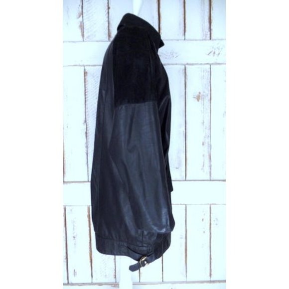 80s vintage black  suede leather Dolman sleeve long cocoon jacket/Gino di Giorgi - Picture 4 of 5